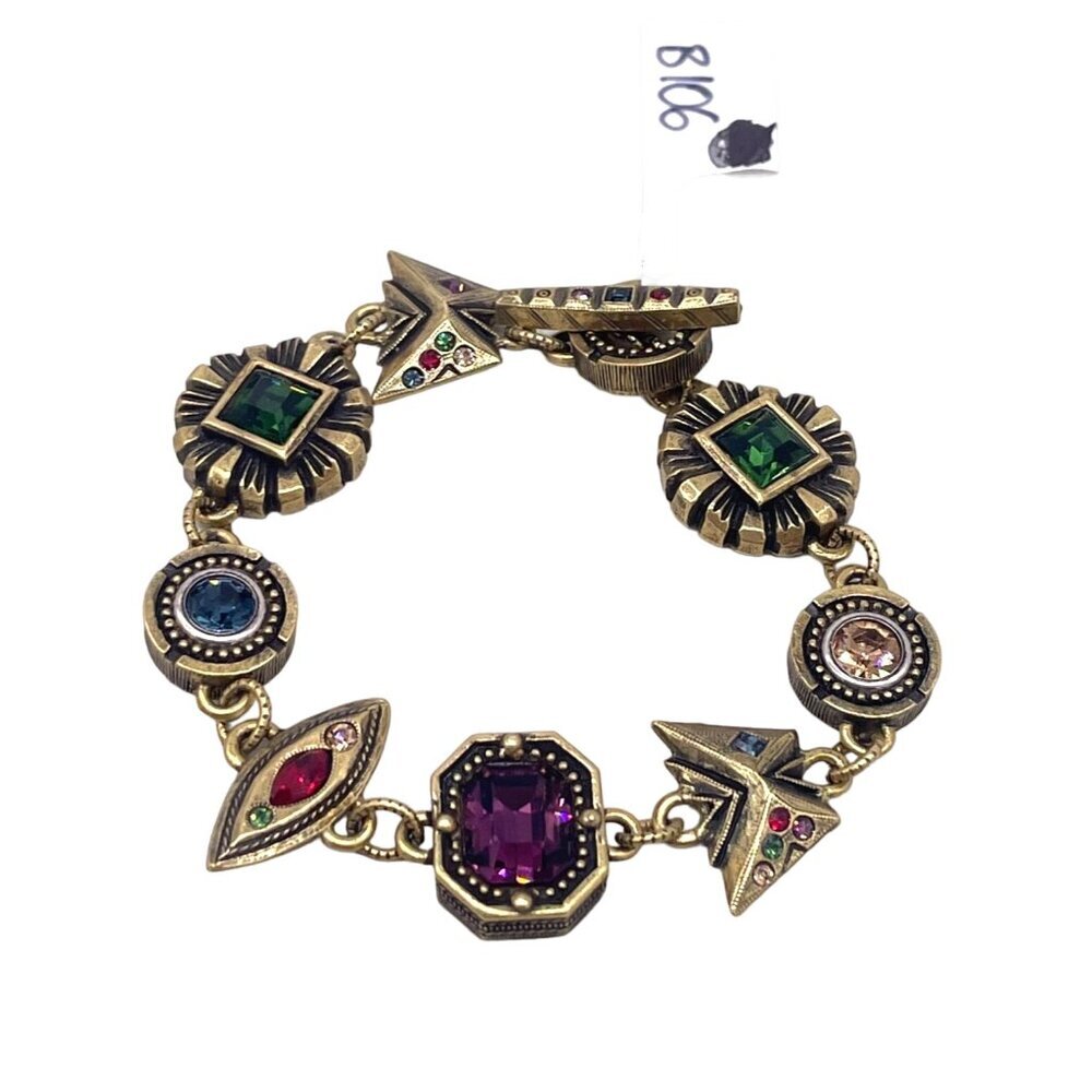 Patricia Locke Multi-Stone Geometric B106 Link Bracelet 7" Vintage Style HTF